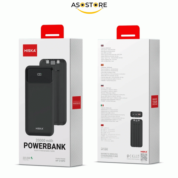 پاوربانک هیسکا مدل HP-218PD ظرفیت 20000 میلی آمپر ساعت
