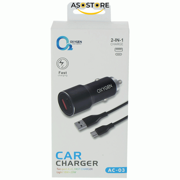 شارژر فندکی اکسیژن مدل AC-03 به همراه کابل تبدیل USB-C